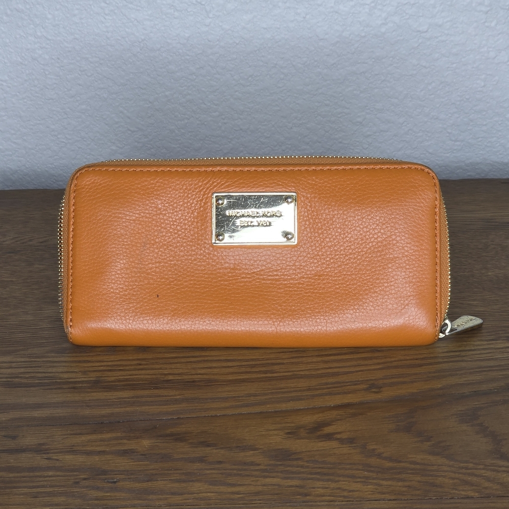 Michael Kors Tan Leather Wallet with Gold Accents